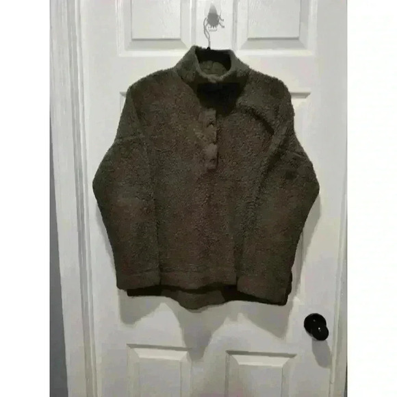 Aerie Sherpa Sweatshirt Pullover Teddy SweaterFleece Gorpcore Womens Small Green - Picture 3 of 6